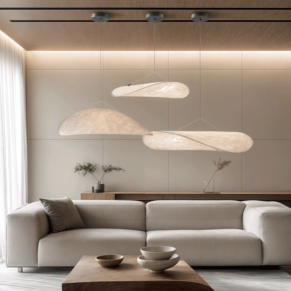 Lyra LED Chandelier With Layered Silk-Leaf Shade, Nordic-Style Design
