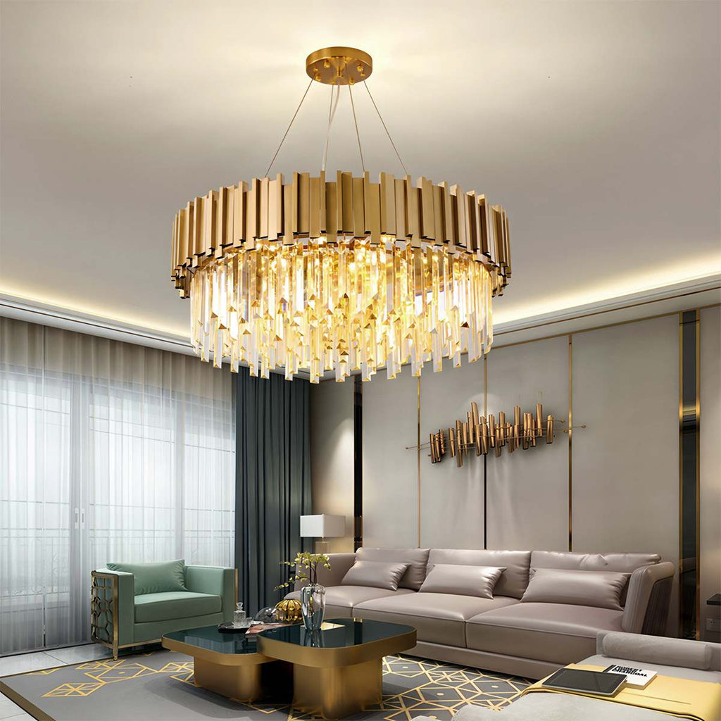 Luminara Cascade Crystal Chandelier In Gold Finish For Dining Rooms