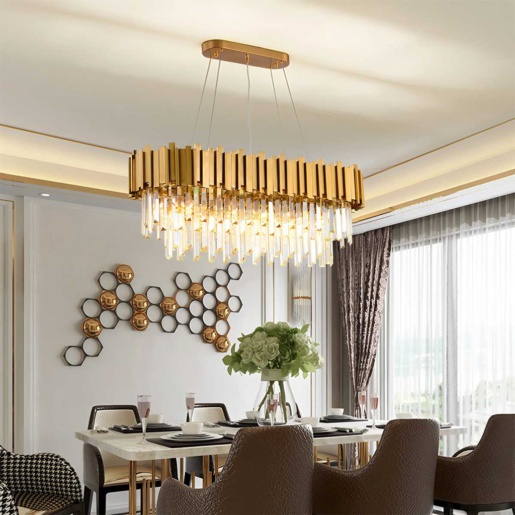 Luminara Cascade Crystal Chandelier In Gold Finish For Dining Rooms