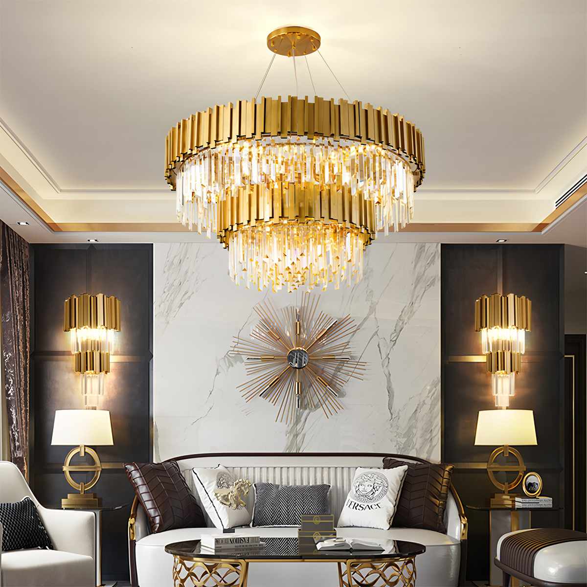 Luminara Cascade Crystal Chandelier In Gold Finish For Dining Rooms