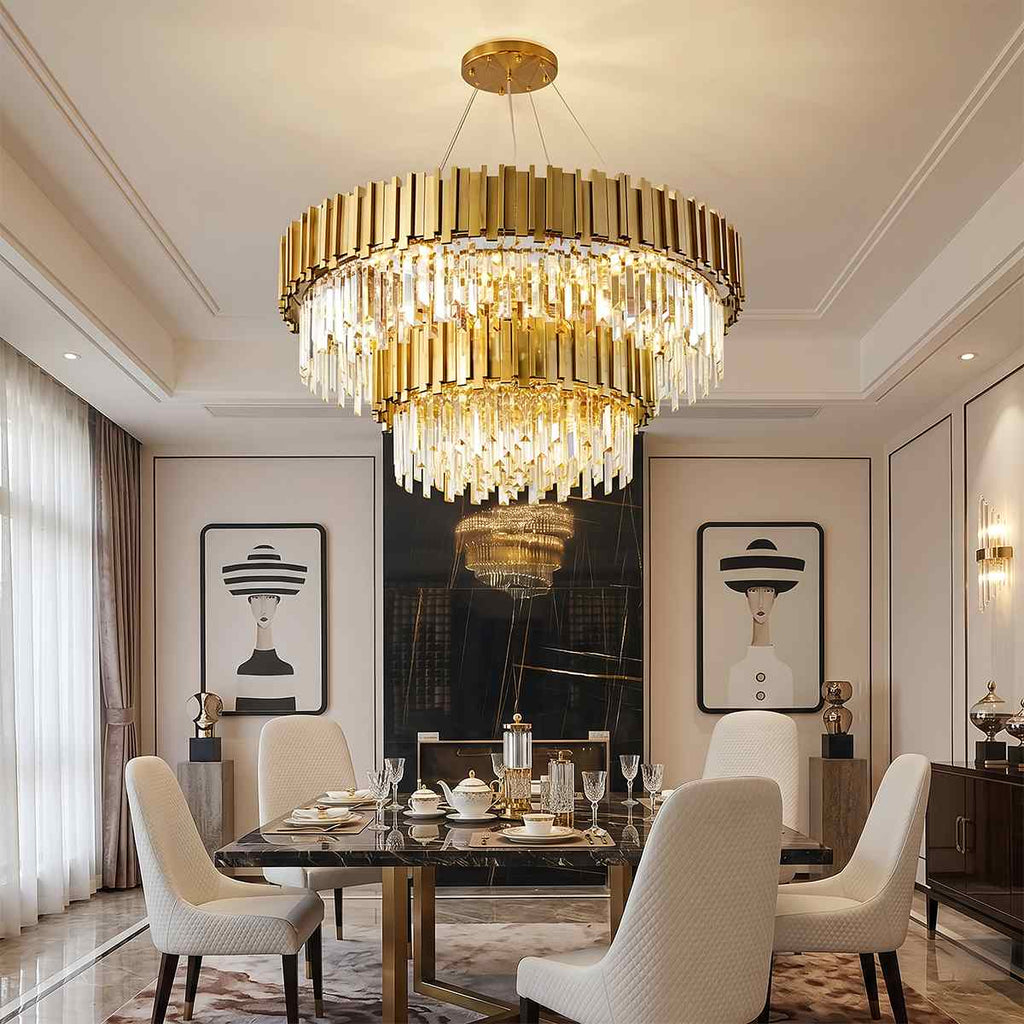 Luminara Cascade Crystal Chandelier In Gold Finish For Dining Rooms