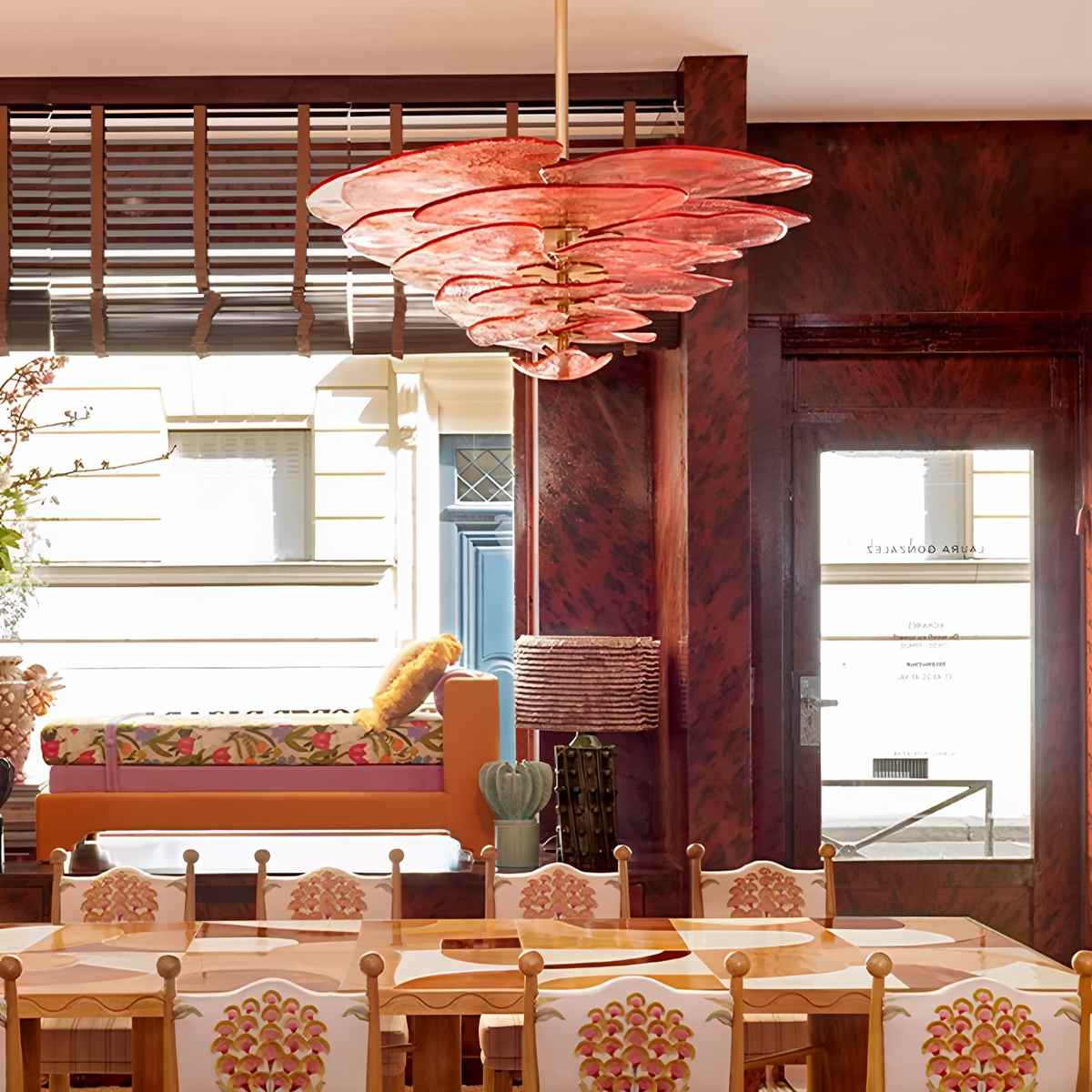 Elegant Emerald Murano Petal Chandelier With Gold Accents