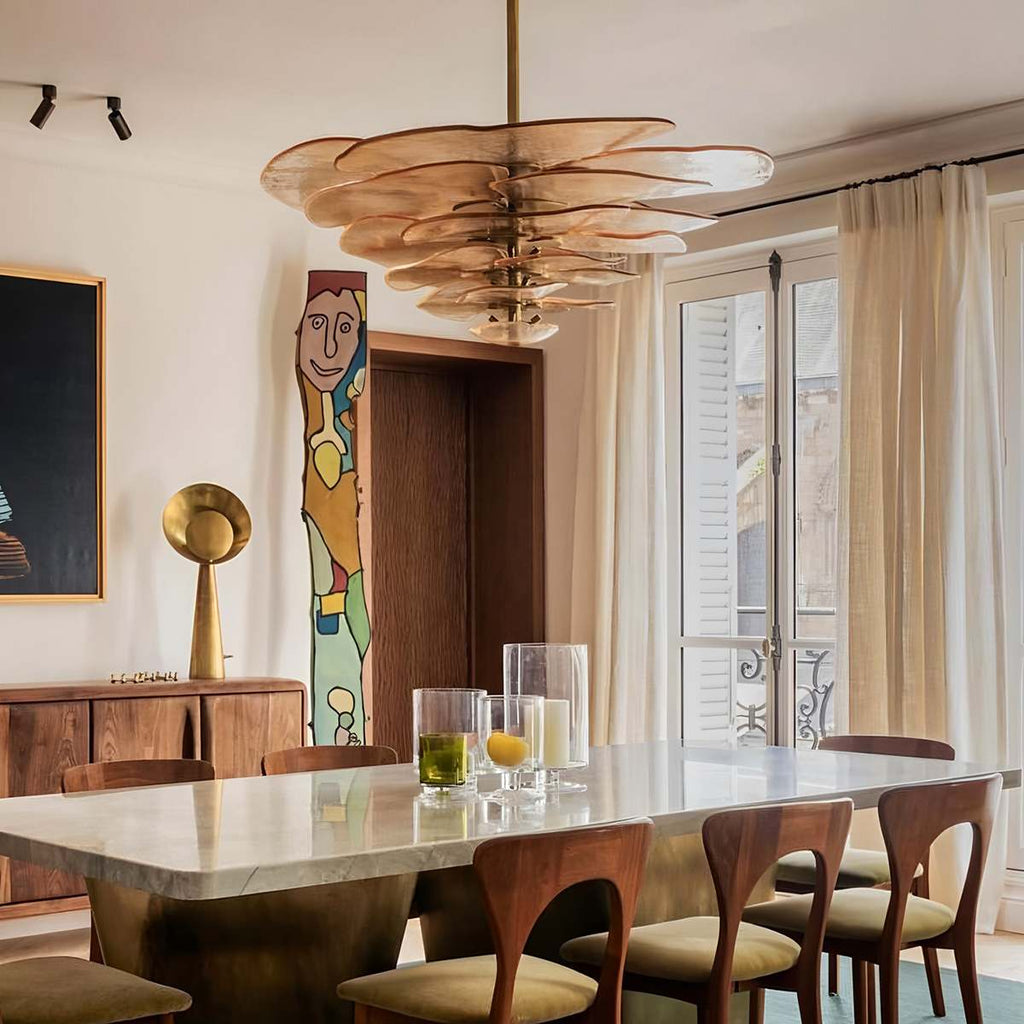 Elegant Emerald Murano Petal Chandelier With Gold Accents