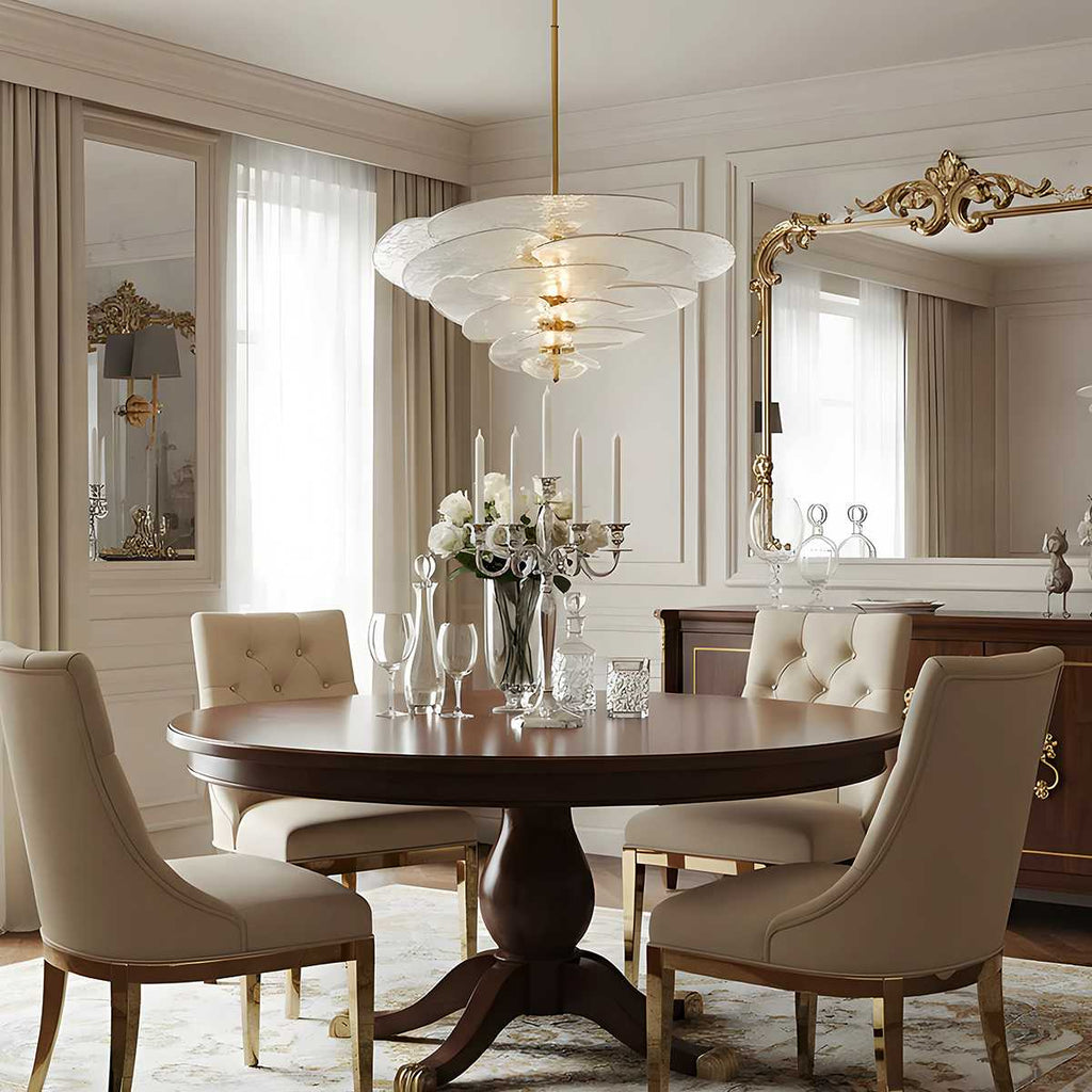 Elegant Emerald Murano Petal Chandelier With Gold Accents