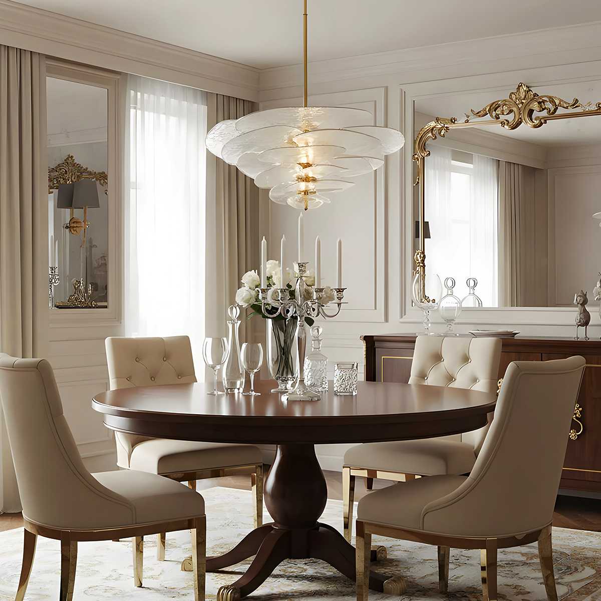 Elegant Emerald Murano Petal Chandelier With Gold Accents