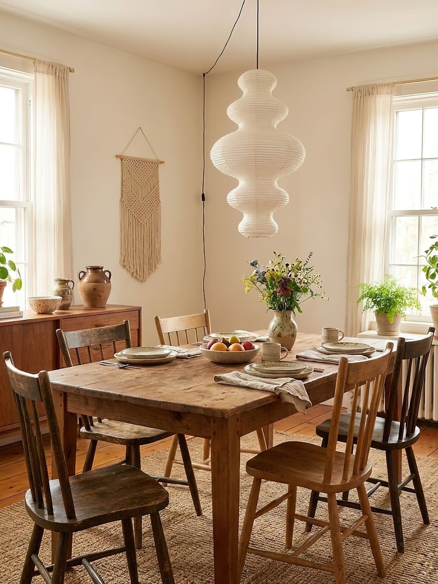 LumenRipple Rice Paper Pendant Lamp Plug In Swag Light Handcrafted