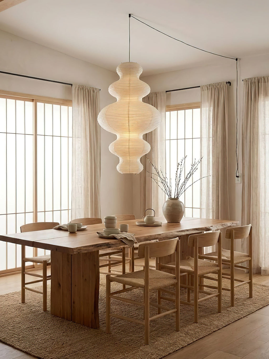 LumenRipple Rice Paper Pendant Lamp Plug In Swag Light Handcrafted