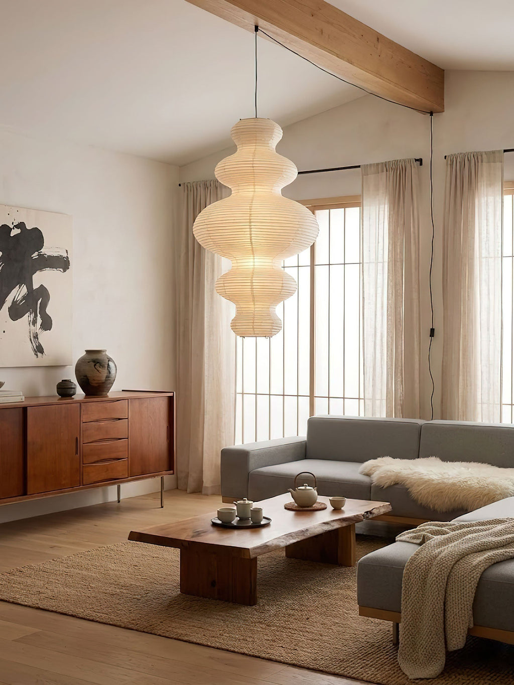LumenRipple Rice Paper Pendant Lamp Plug In Swag Light Handcrafted