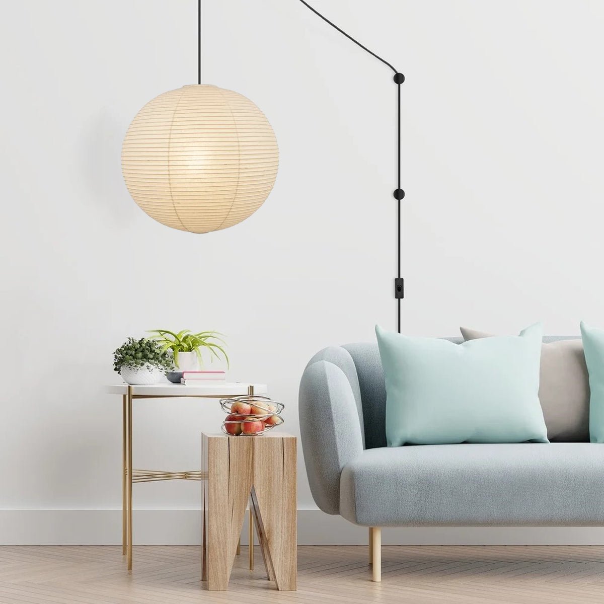 Lumiera Round Paper Lantern Swag Pendant Light White Wire Japanese Inspired Modernist