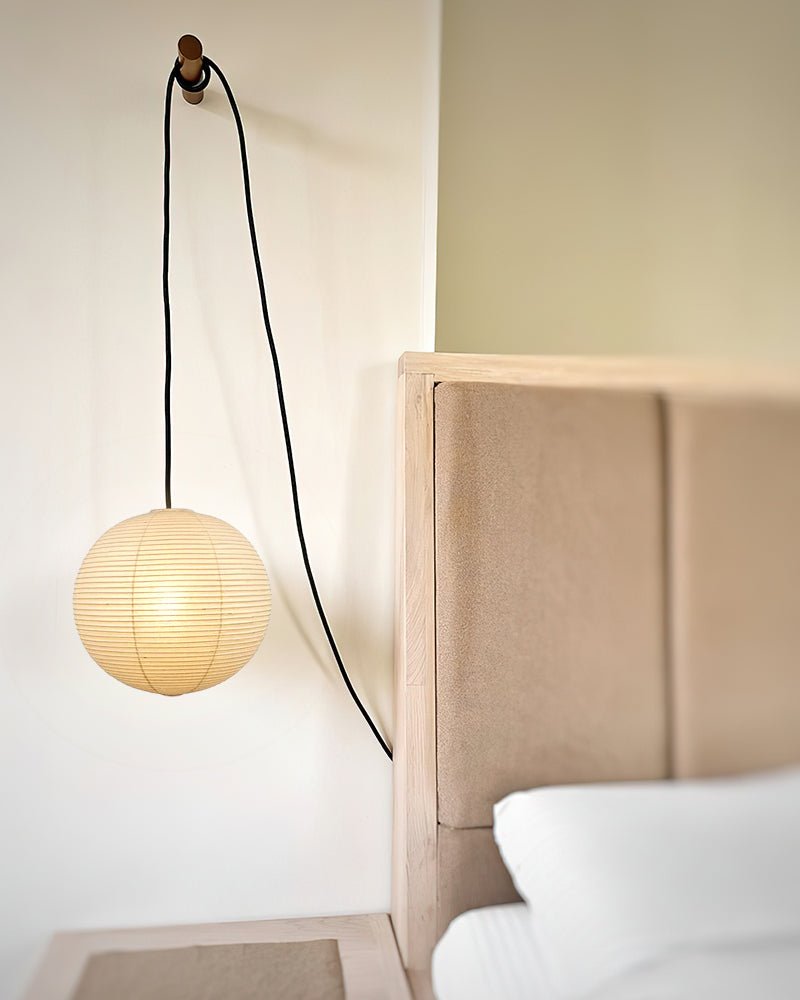 Lumiera Round Paper Lantern Swag Pendant Light White Wire Japanese Inspired Modernist