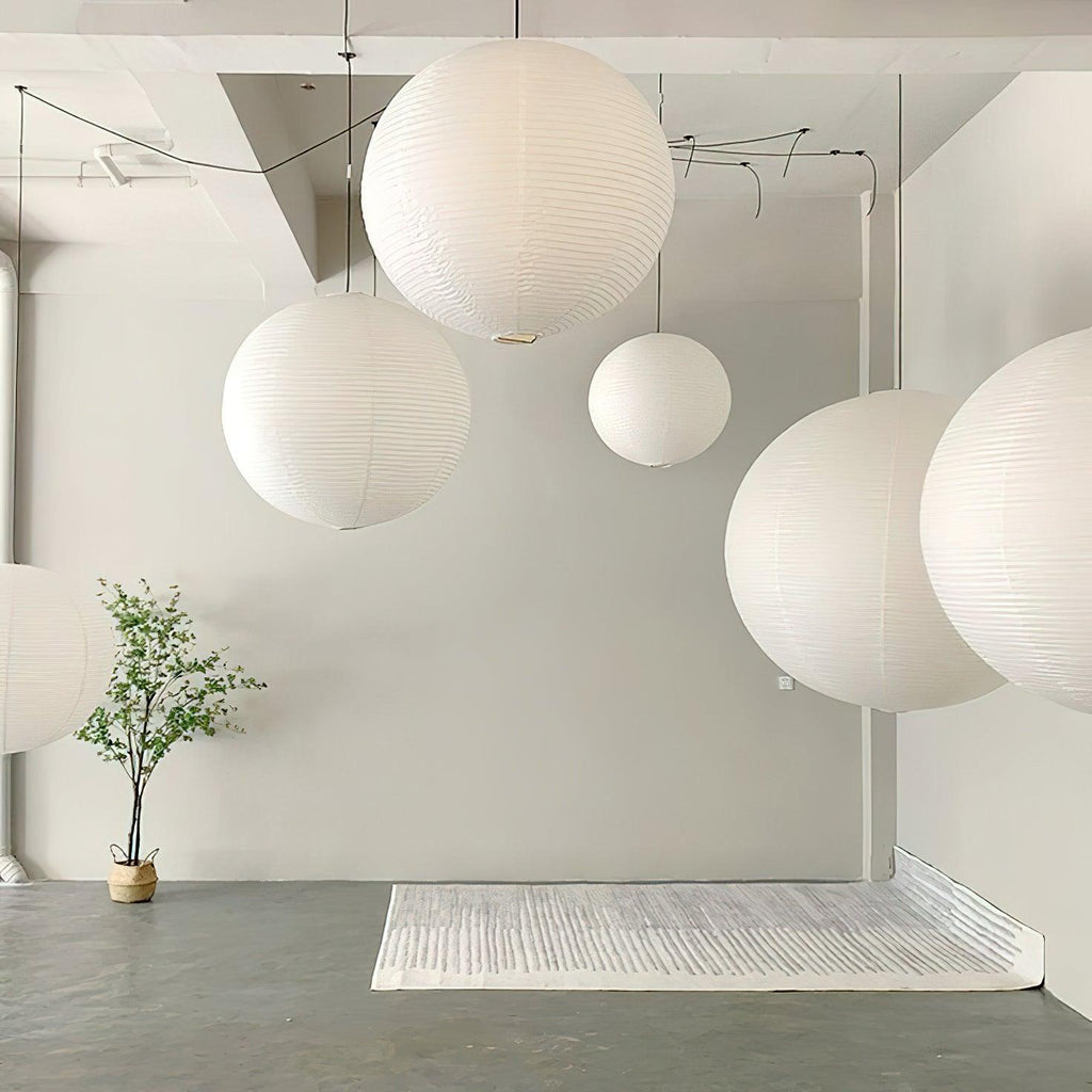Lumiera Round Paper Lantern Swag Pendant Light White Wire Japanese Inspired Modernist