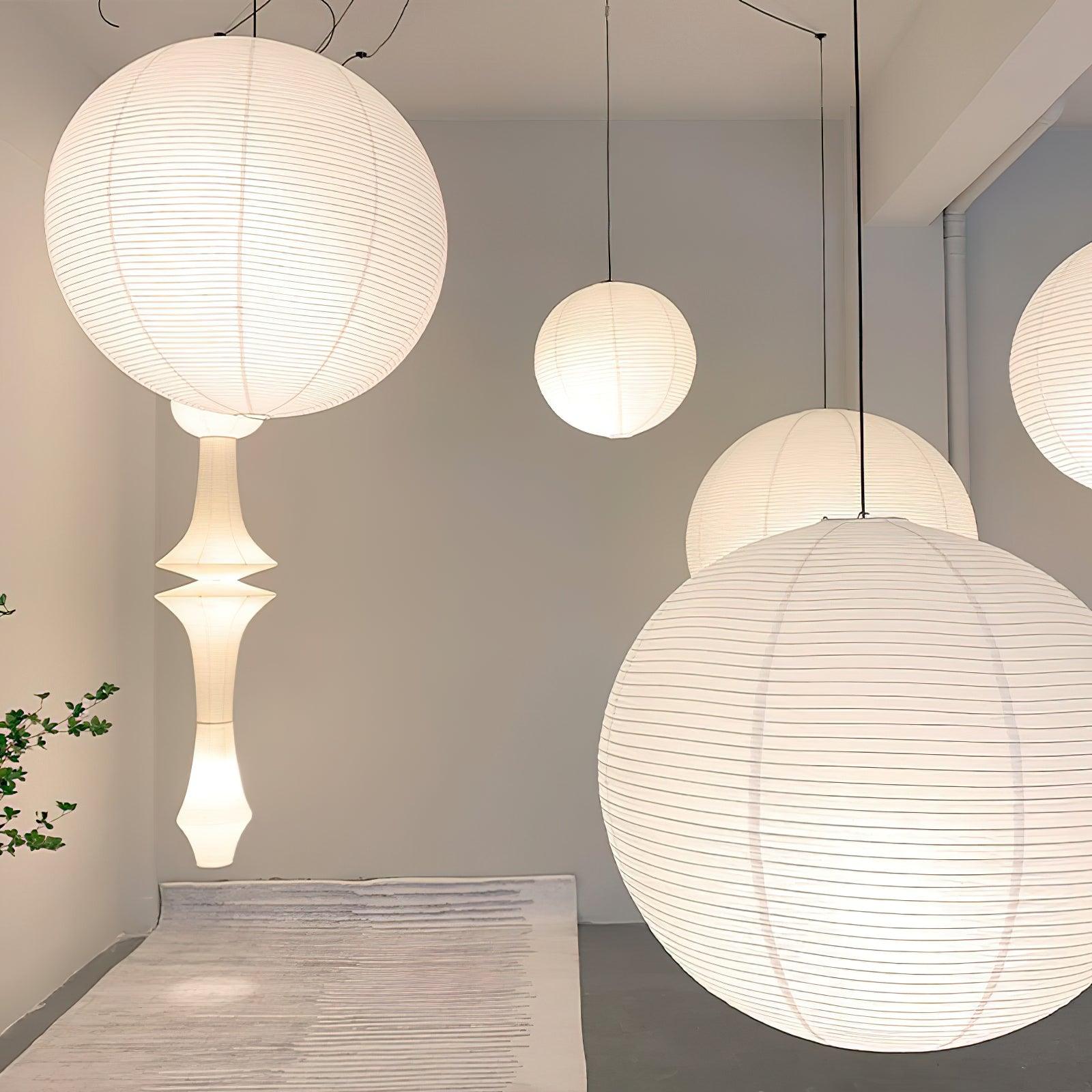 Lumiera Round Paper Lantern Swag Pendant Light White Wire Japanese Inspired Modernist