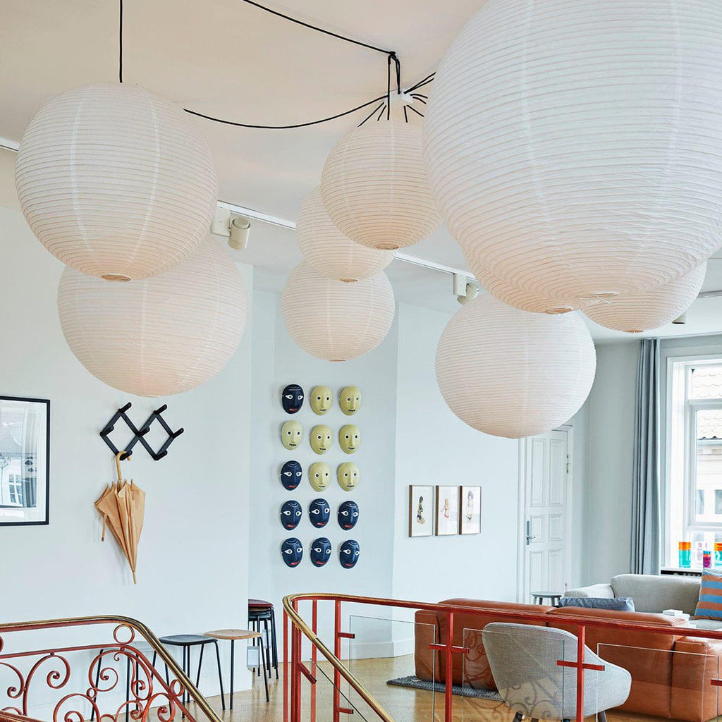 Lumiera Round Paper Lantern Swag Pendant Light White Wire Japanese Inspired Modernist