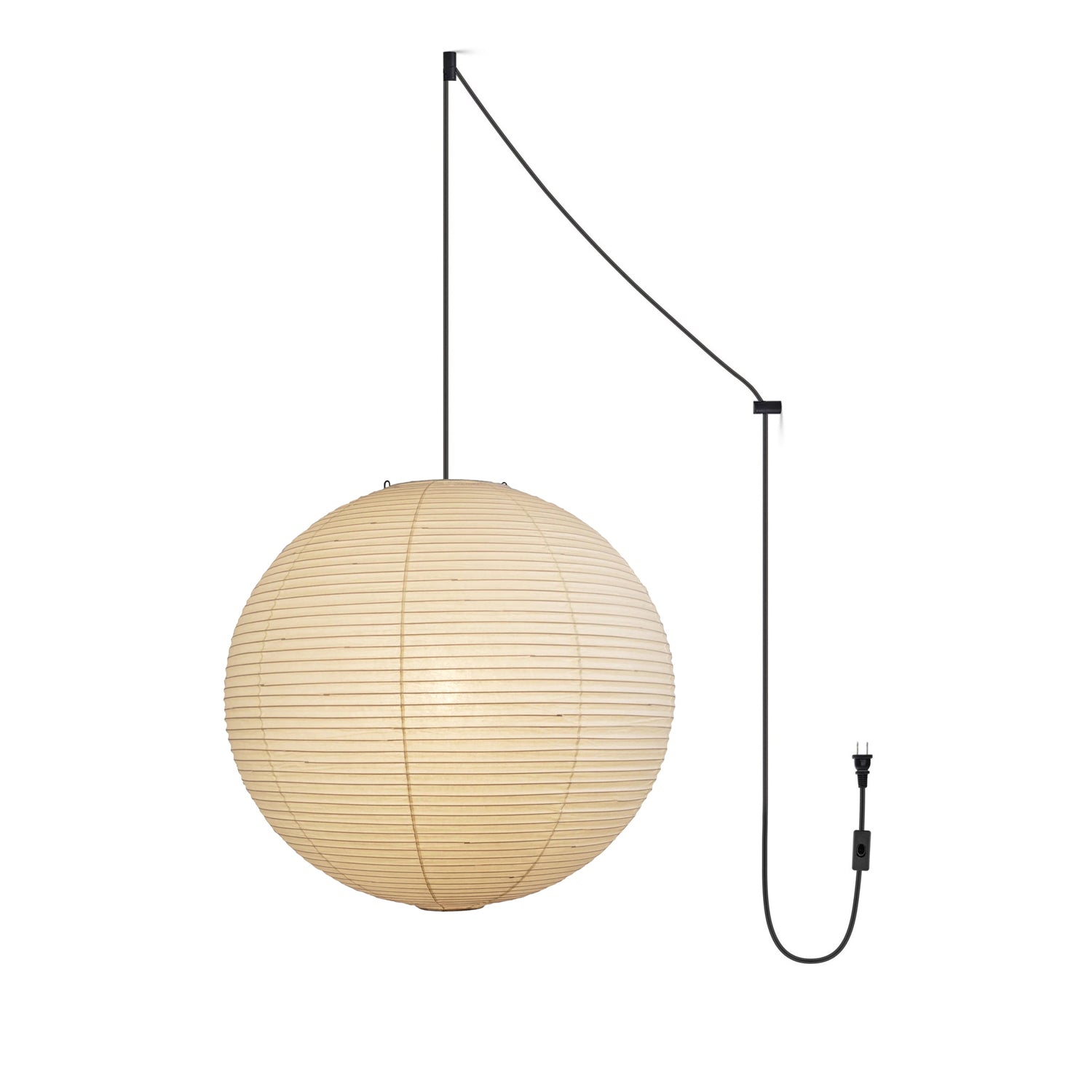 Mid Century Modern Hikari Paper Lantern Pendant Swag Light With Black Cord