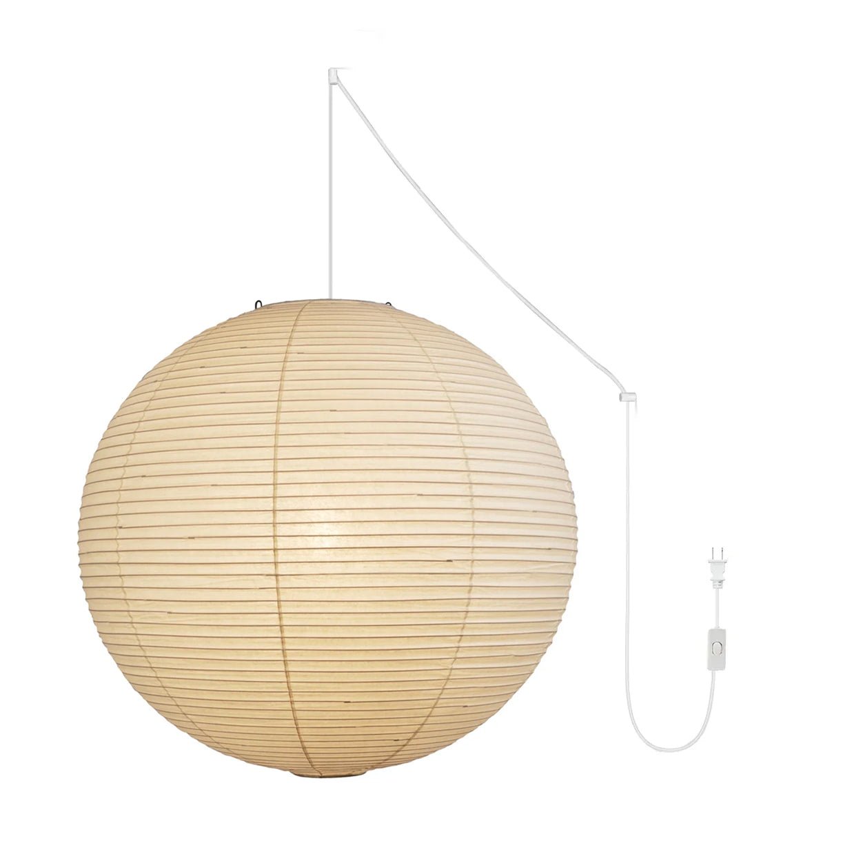 Lumiera Round Paper Lantern Swag Pendant Light White Wire Japanese Inspired Modernist