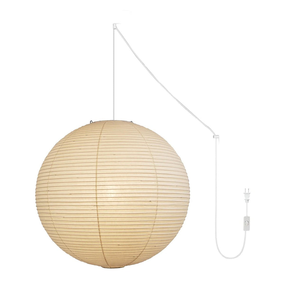 Lumiera Round Paper Lantern Swag Pendant Light White Wire Japanese Inspired Modernist