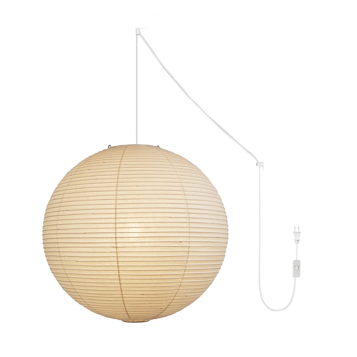 Lumiera Round Paper Lantern Swag Pendant Light White Wire Japanese Inspired Modernist