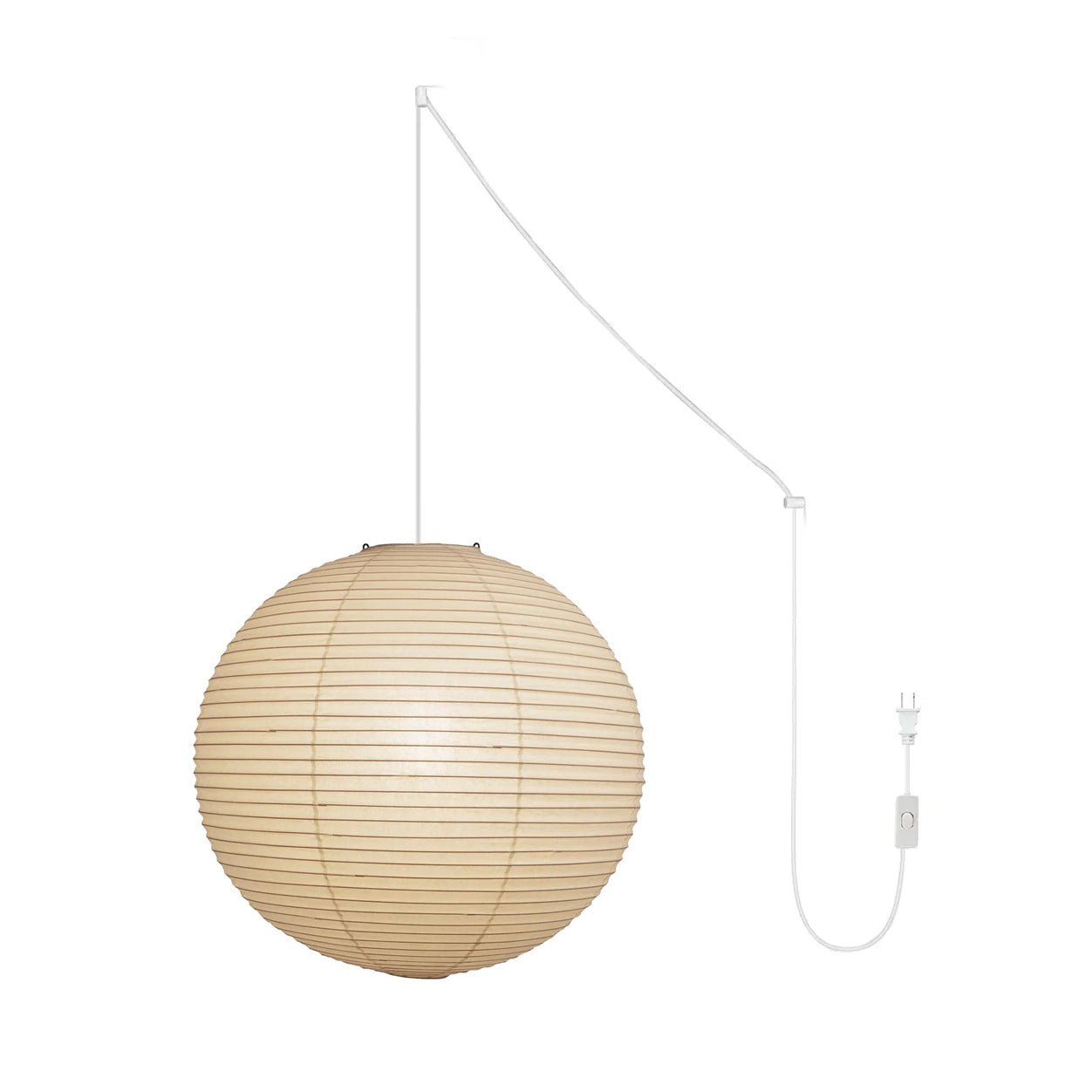 Lumiera Round Paper Lantern Swag Pendant Light White Wire Japanese Inspired Modernist