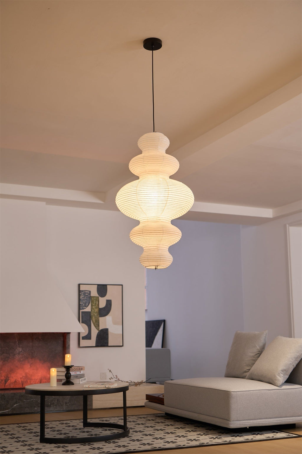 Luminous Rice Paper Pendant Lamp Sculptural Ceiling Light For Ambient Rooms