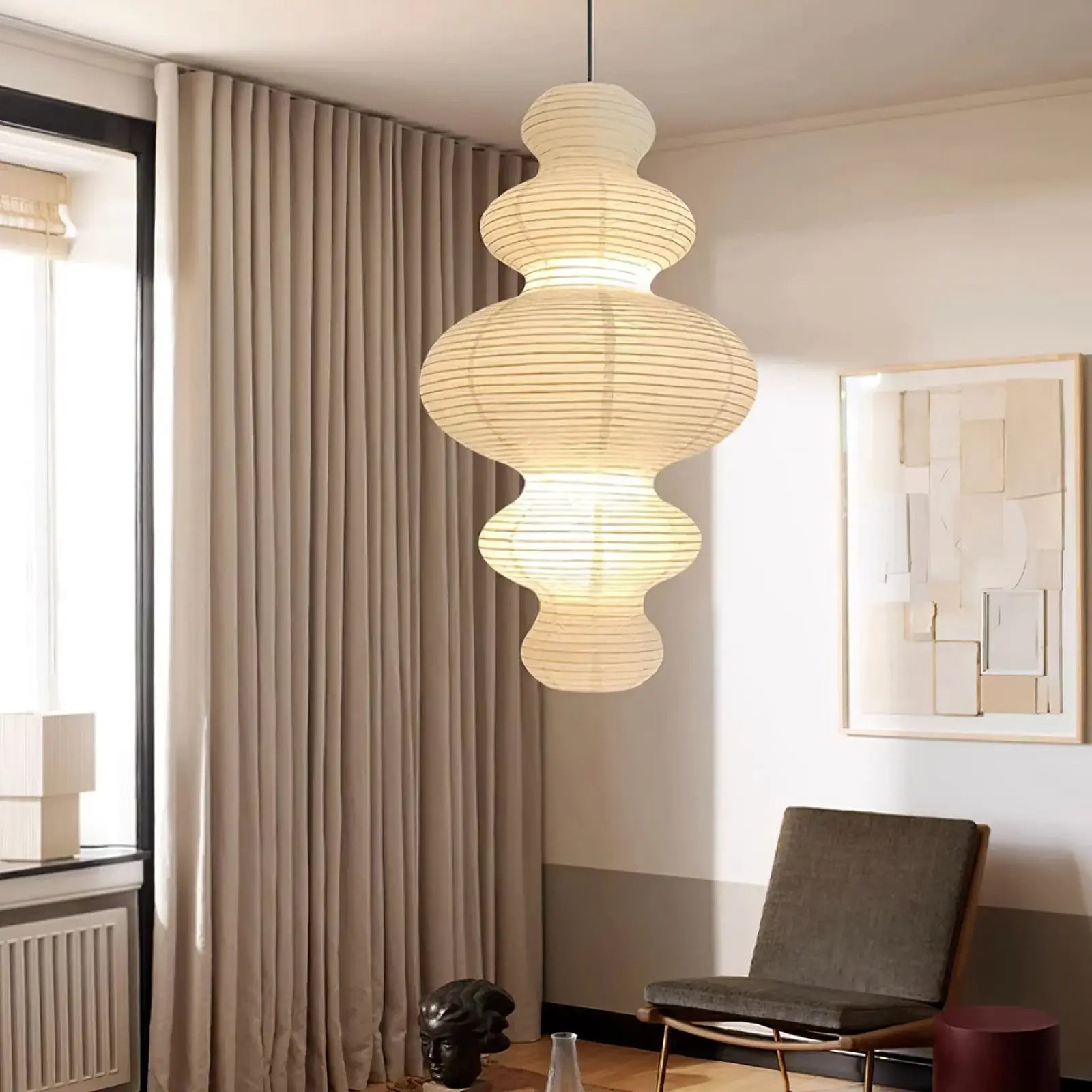 Luminous Rice Paper Pendant Lamp Sculptural Ceiling Light For Ambient Rooms