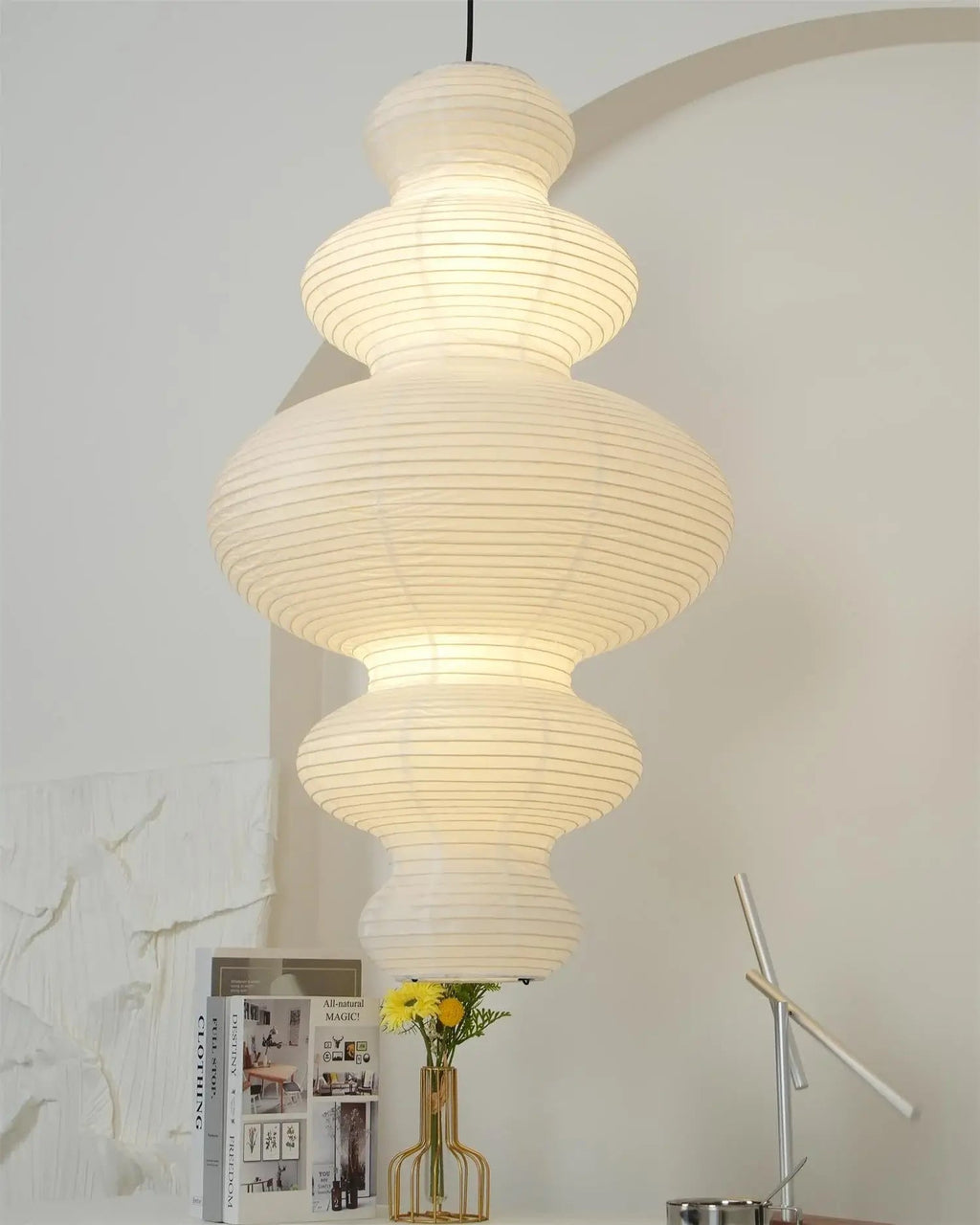 Luminous Rice Paper Pendant Lamp Sculptural Ceiling Light For Ambient Rooms