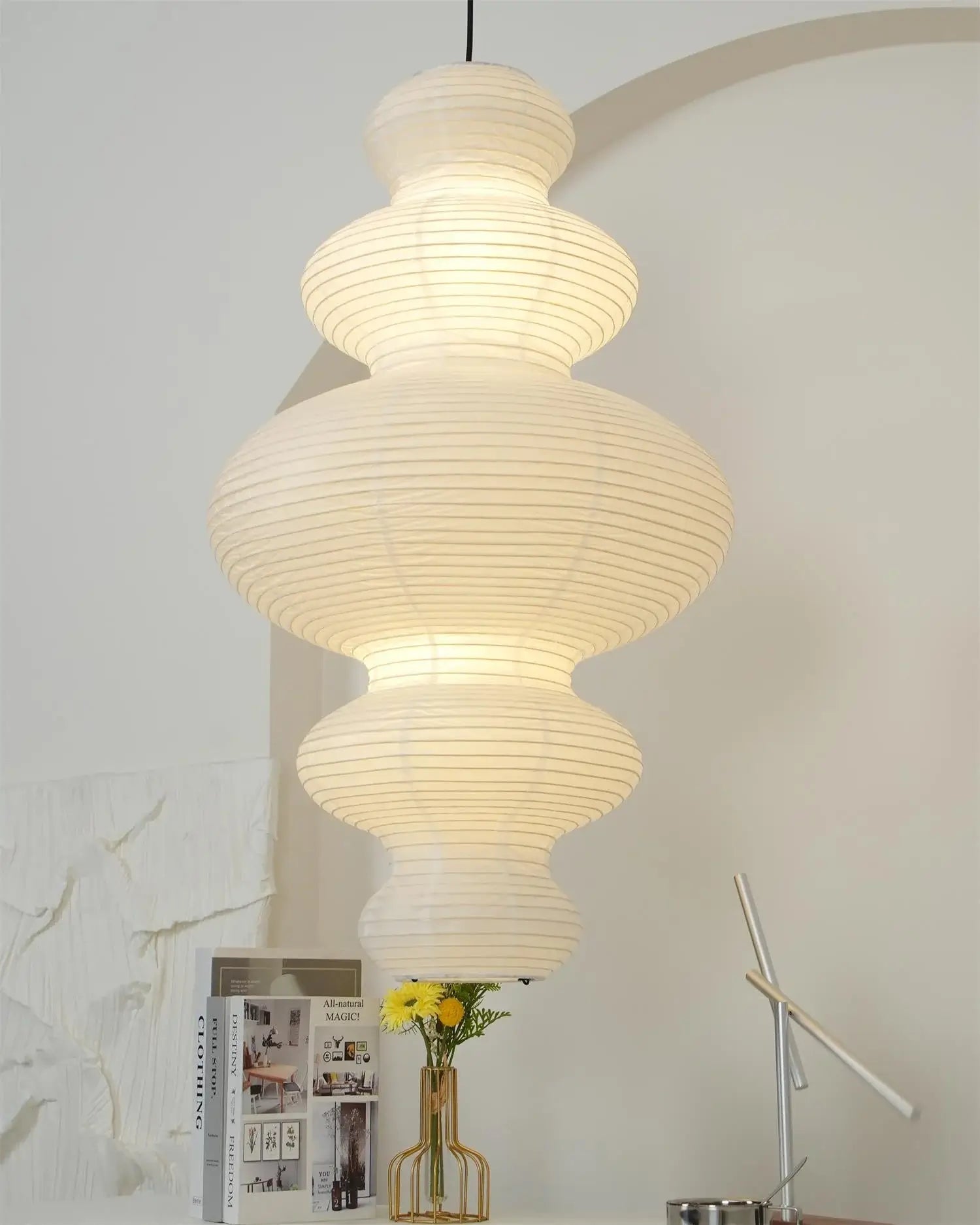 Luminous Rice Paper Pendant Lamp Sculptural Ceiling Light For Ambient Rooms