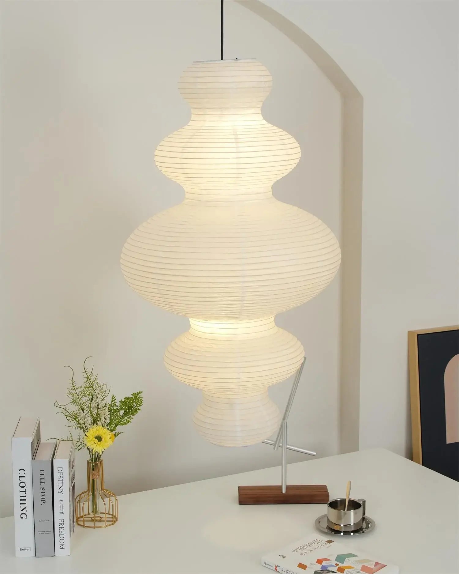 Luminous Rice Paper Pendant Lamp Sculptural Ceiling Light For Ambient Rooms