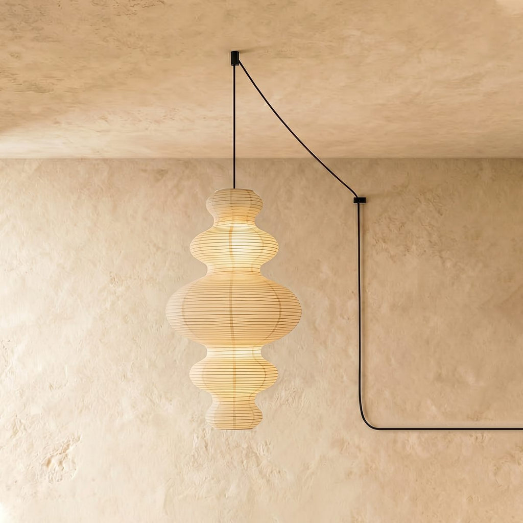 LumenRipple Rice Paper Pendant Lamp Plug In Swag Light Handcrafted