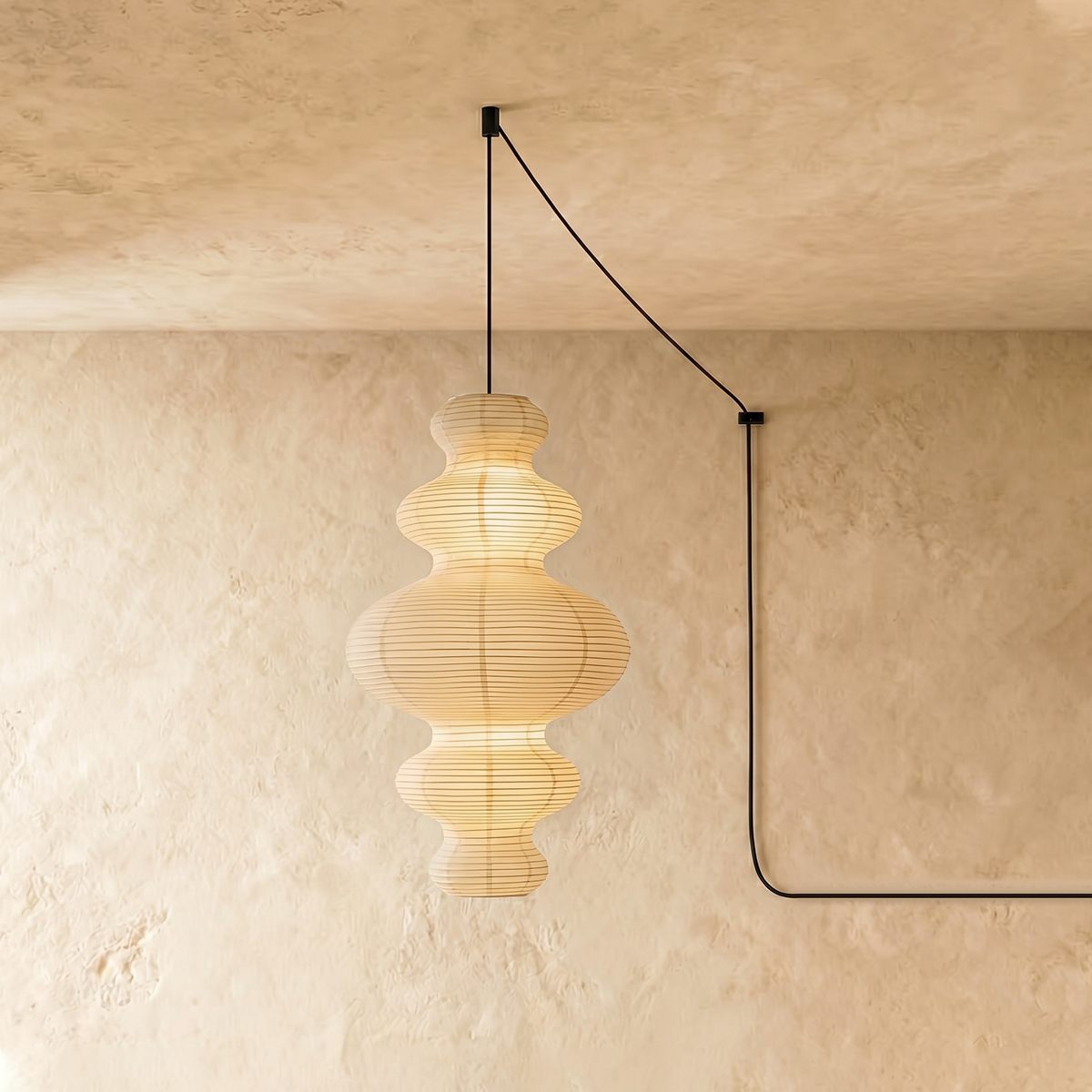 LumenRipple Rice Paper Pendant Lamp Plug In Swag Light Handcrafted
