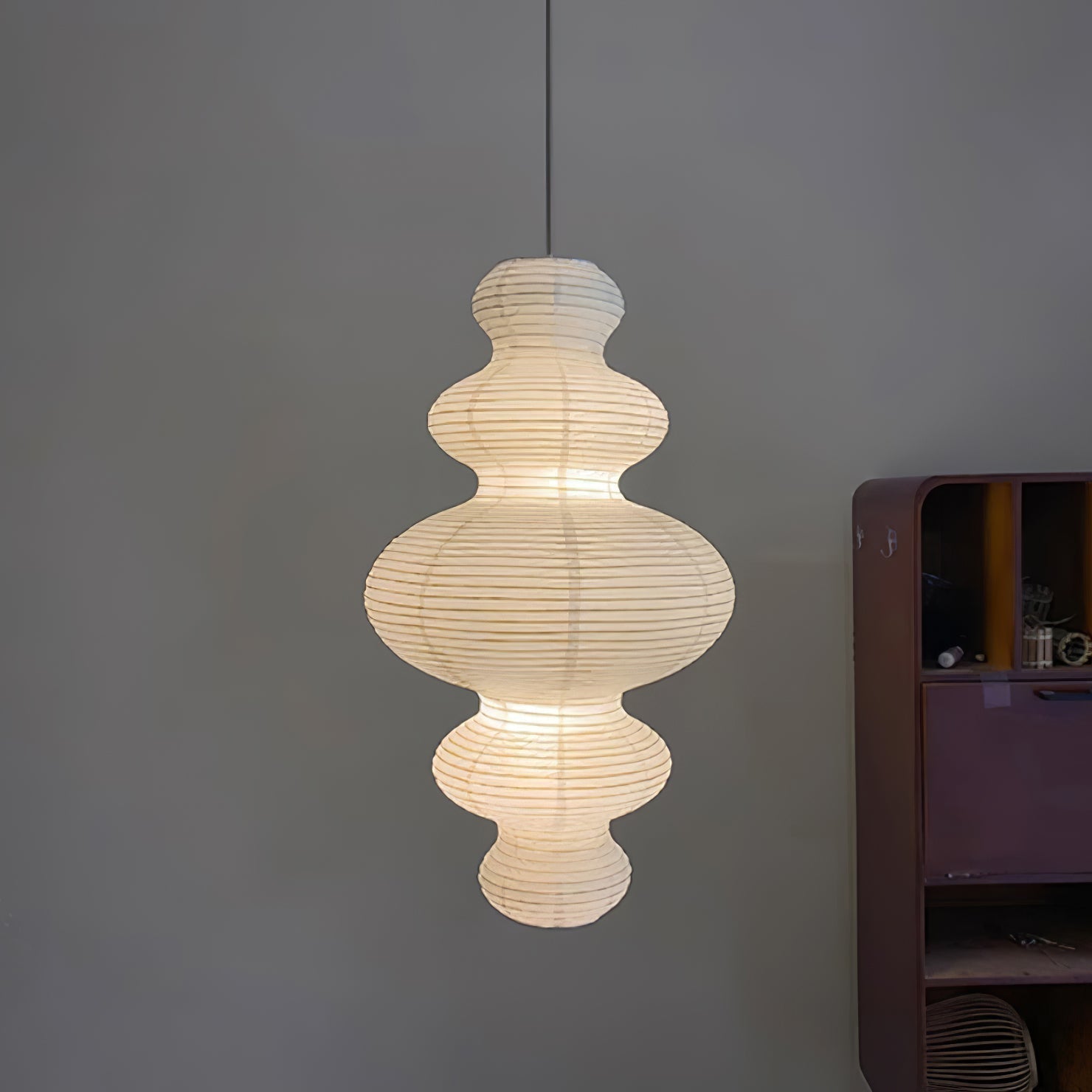 LumenRipple Rice Paper Pendant Lamp Plug In Swag Light Handcrafted