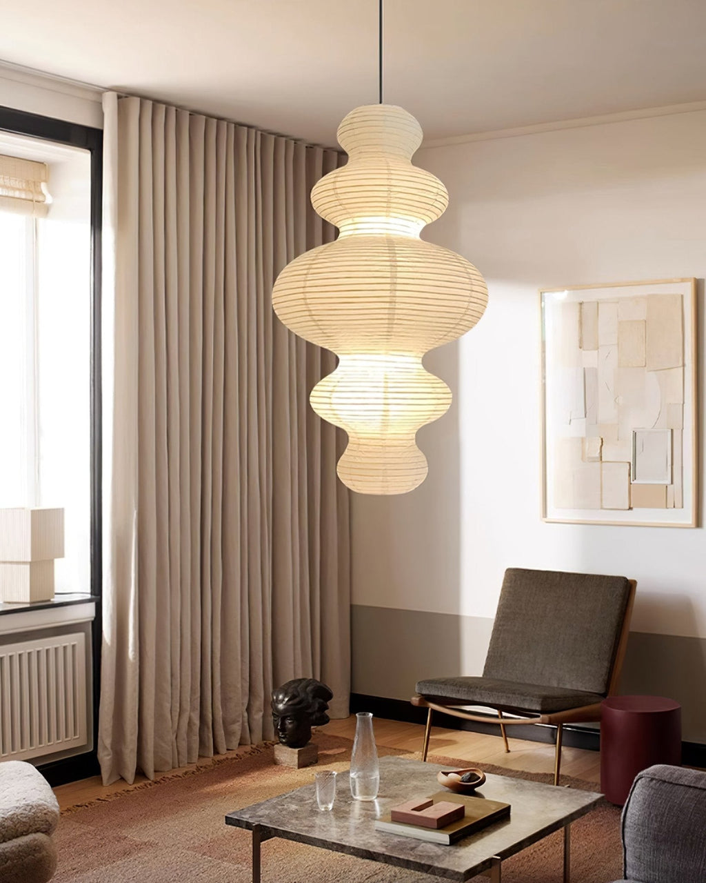 LumenRipple Rice Paper Pendant Lamp Plug In Swag Light Handcrafted