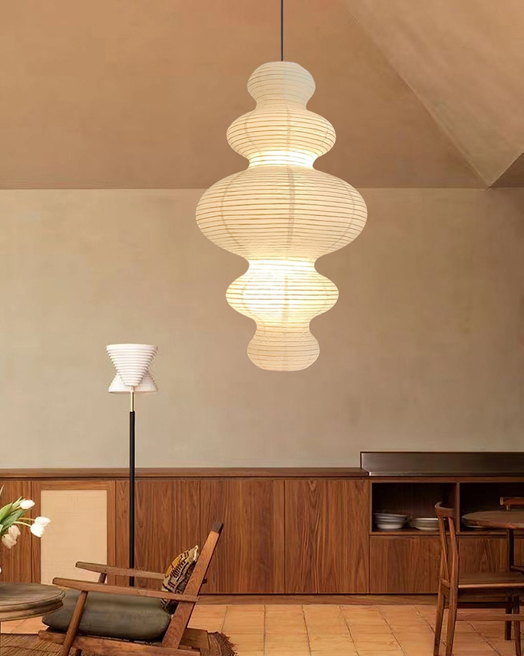LumenRipple Rice Paper Pendant Lamp Plug In Swag Light Handcrafted