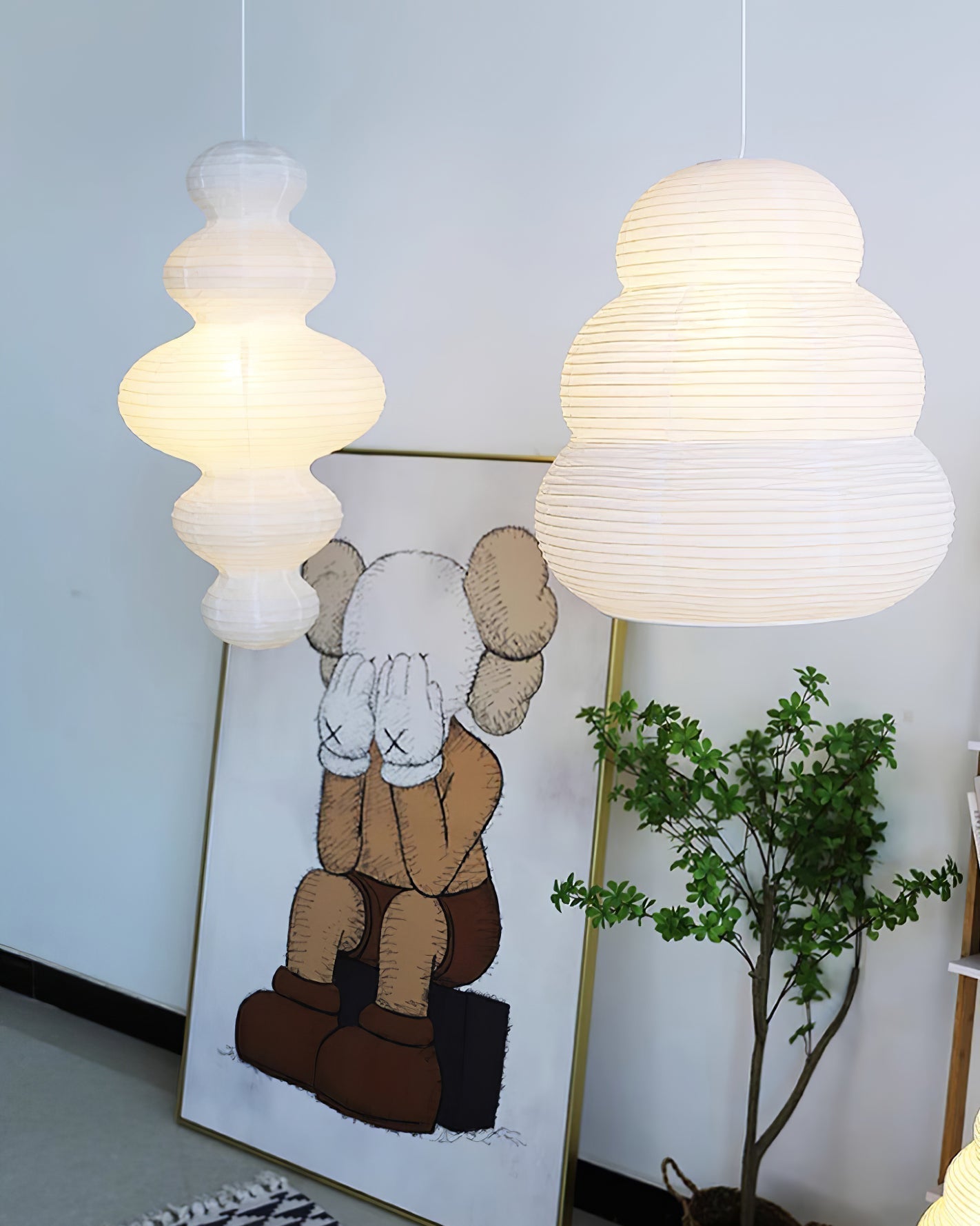 LumenRipple Rice Paper Pendant Lamp Plug In Swag Light Handcrafted