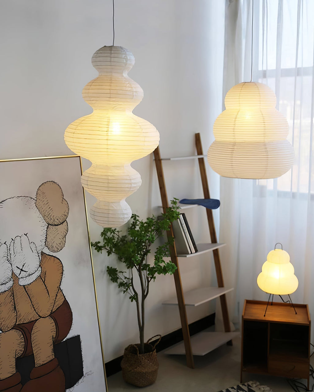 LumenRipple Rice Paper Pendant Lamp Plug In Swag Light Handcrafted