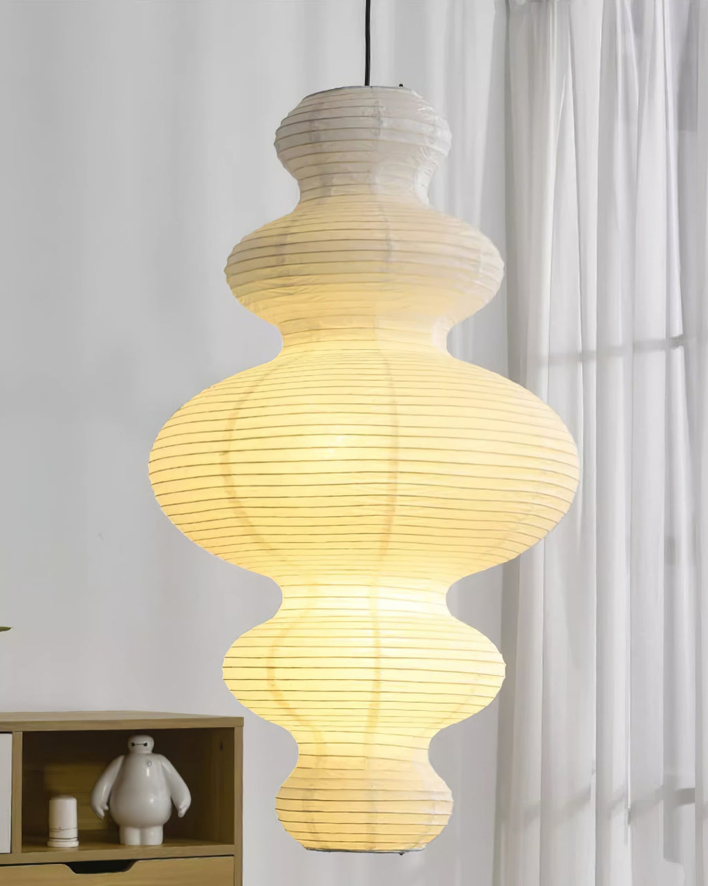 LumenRipple Rice Paper Pendant Lamp Plug In Swag Light Handcrafted