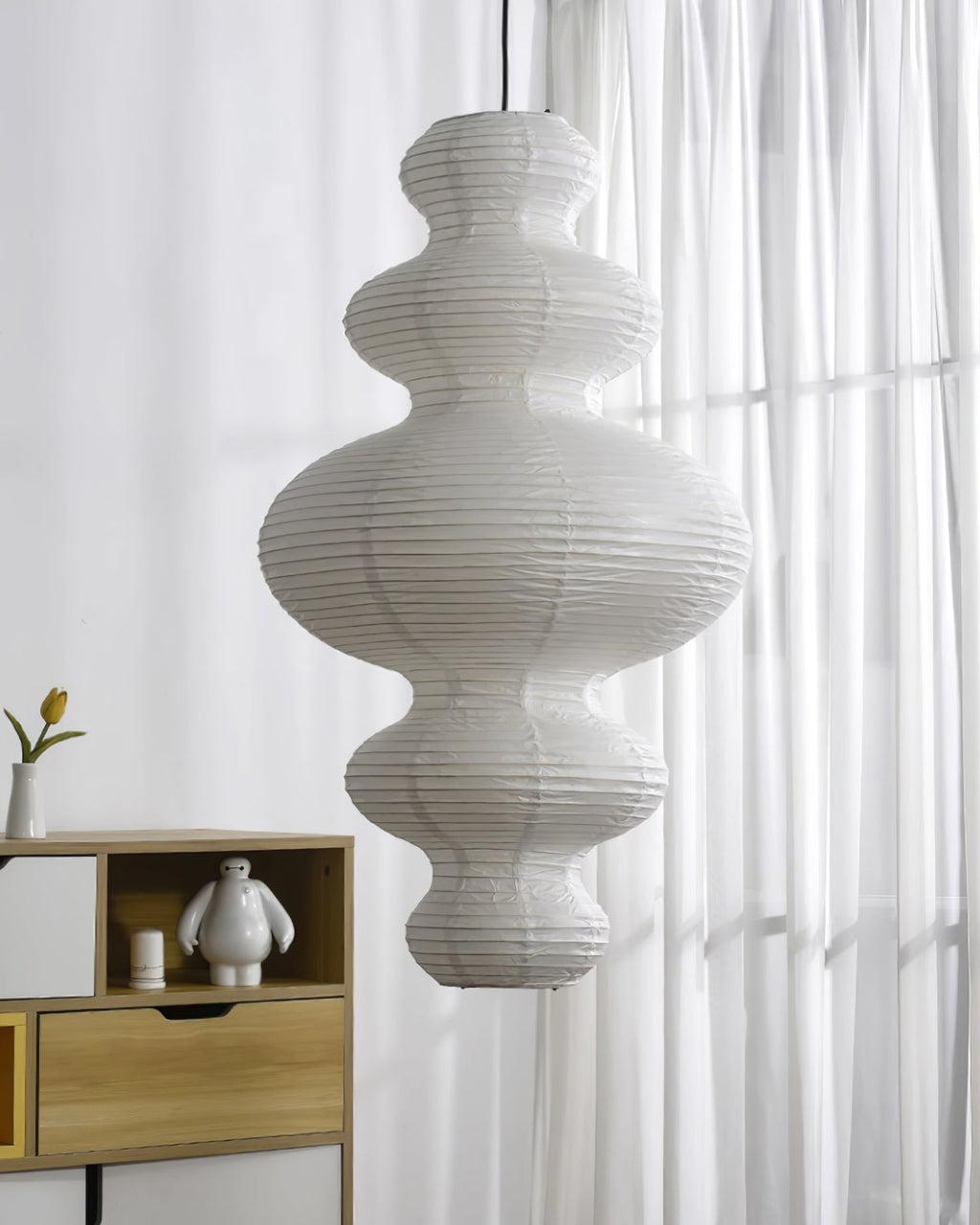 LumenRipple Rice Paper Pendant Lamp Plug In Swag Light Handcrafted