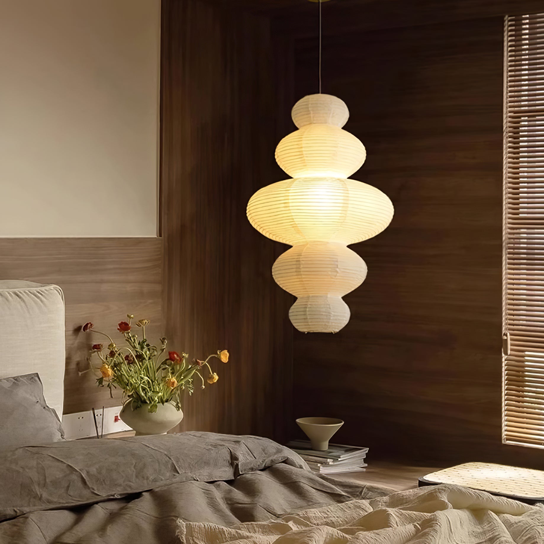 LumenRipple Rice Paper Pendant Lamp Plug In Swag Light Handcrafted