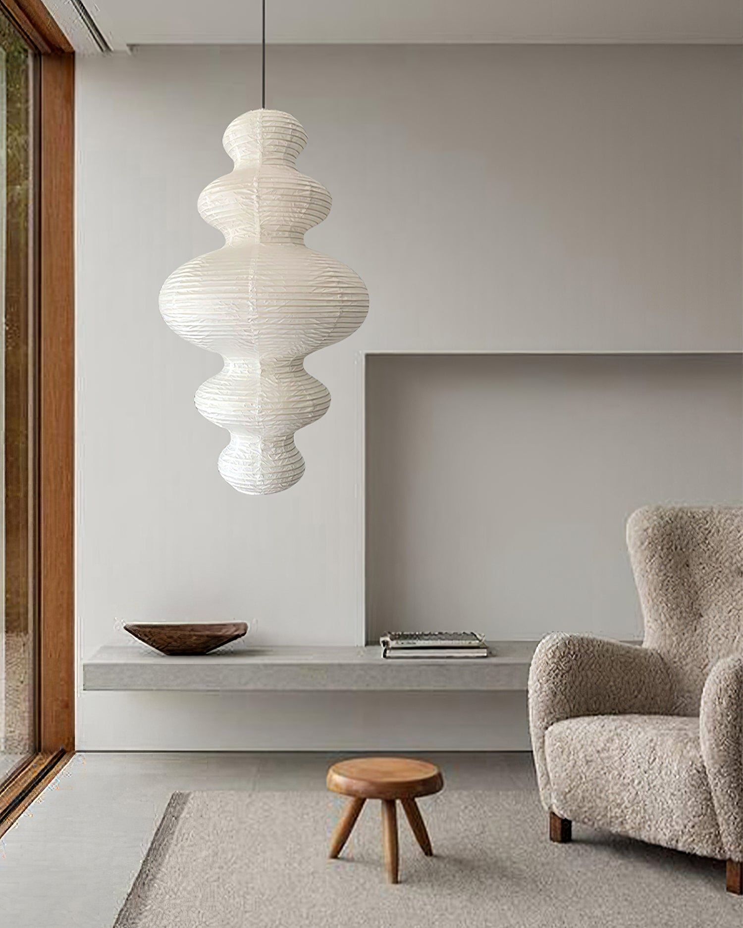 LumenRipple Rice Paper Pendant Lamp Plug In Swag Light Handcrafted