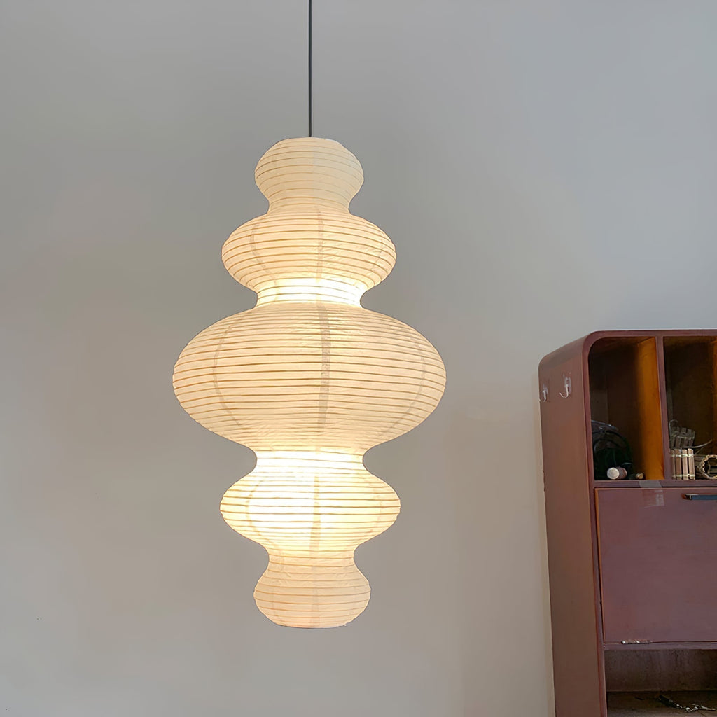 LumenRipple Rice Paper Pendant Lamp Plug In Swag Light Handcrafted