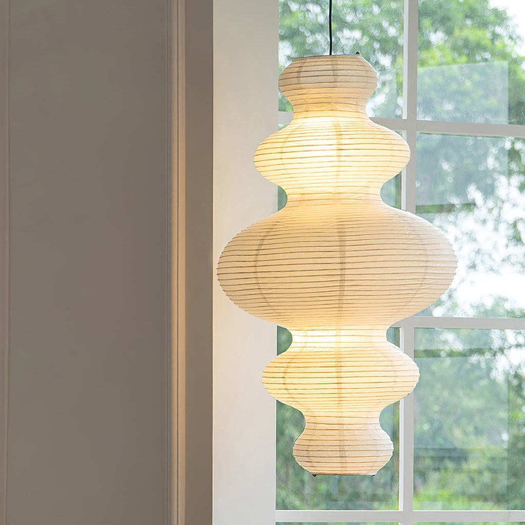 LumenRipple Rice Paper Pendant Lamp Plug In Swag Light Handcrafted