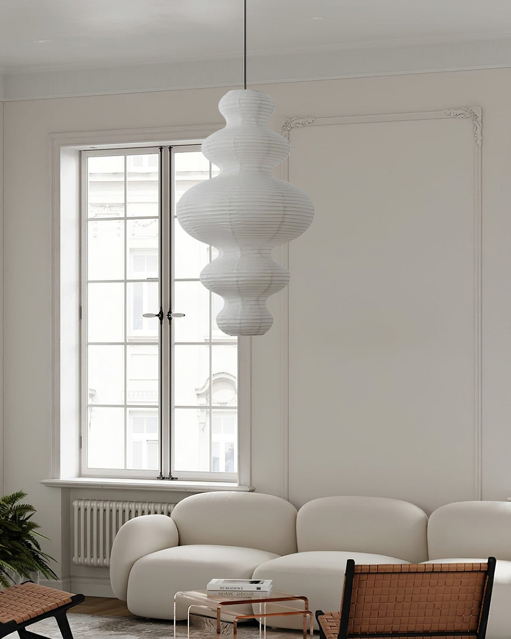 LumenRipple Rice Paper Pendant Lamp Plug In Swag Light Handcrafted