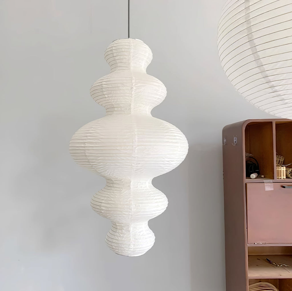 LumenRipple Rice Paper Pendant Lamp Plug In Swag Light Handcrafted