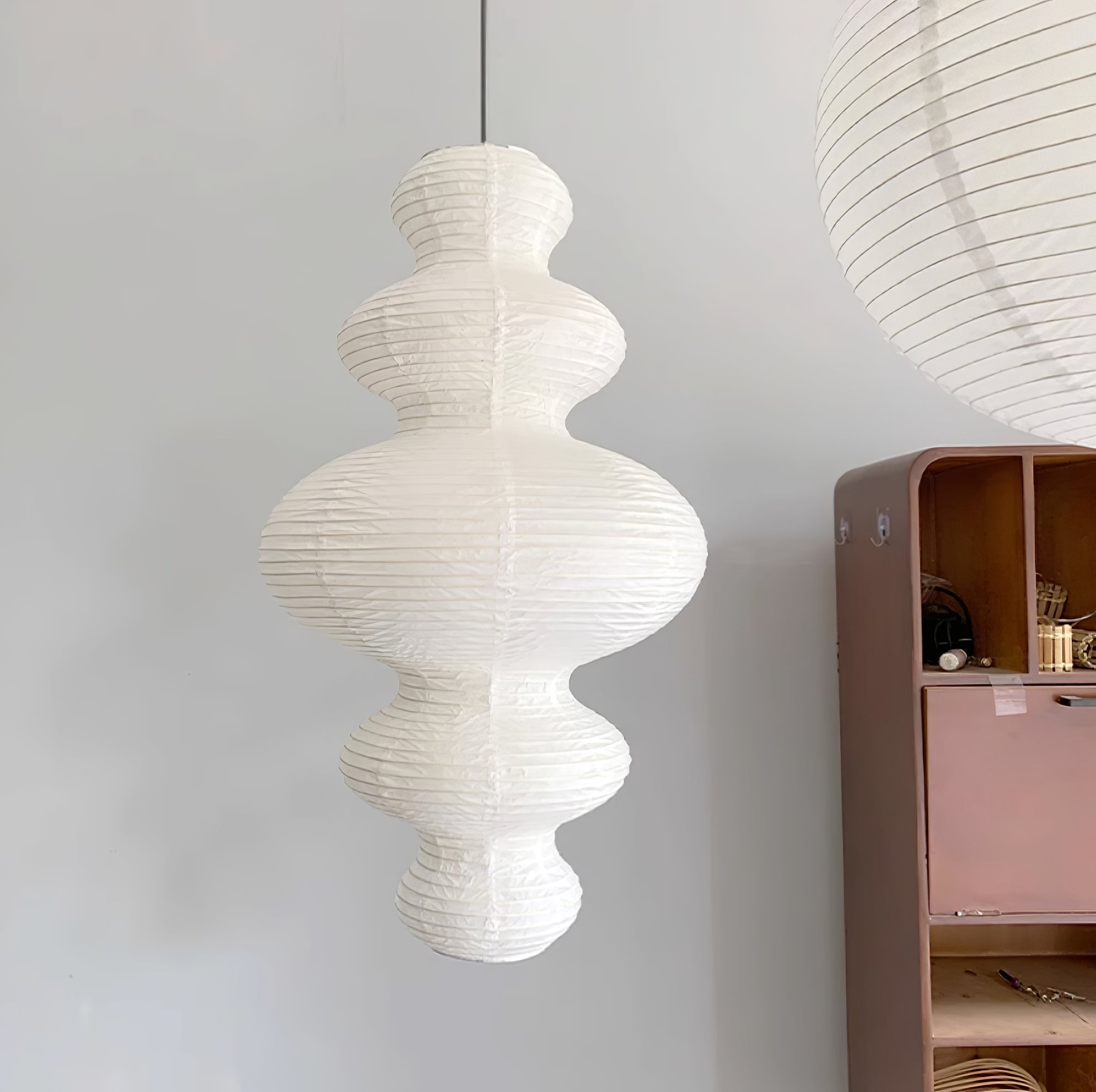 LumenRipple Rice Paper Pendant Lamp Plug In Swag Light Handcrafted