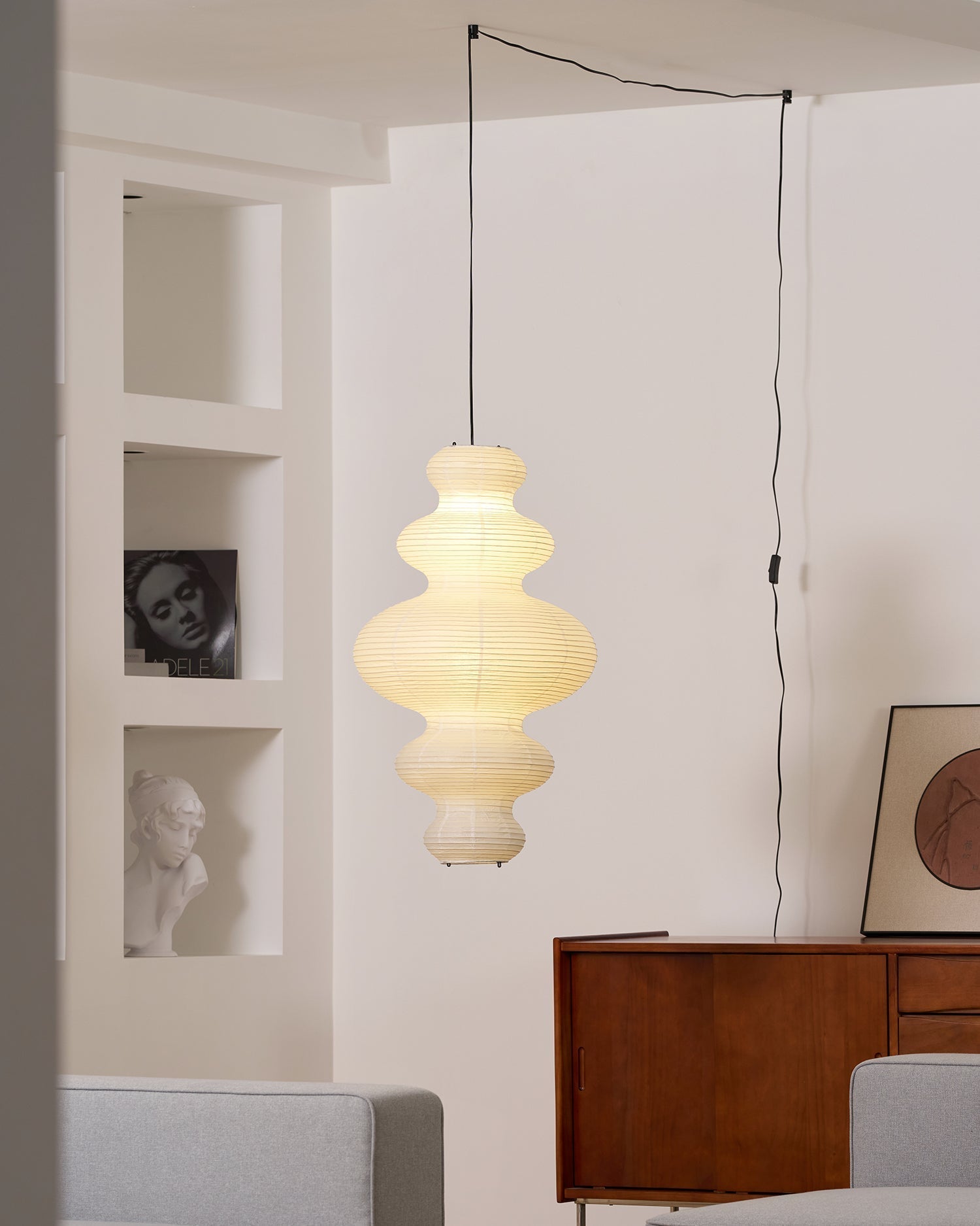 LumenRipple Rice Paper Pendant Lamp Plug In Swag Light Handcrafted