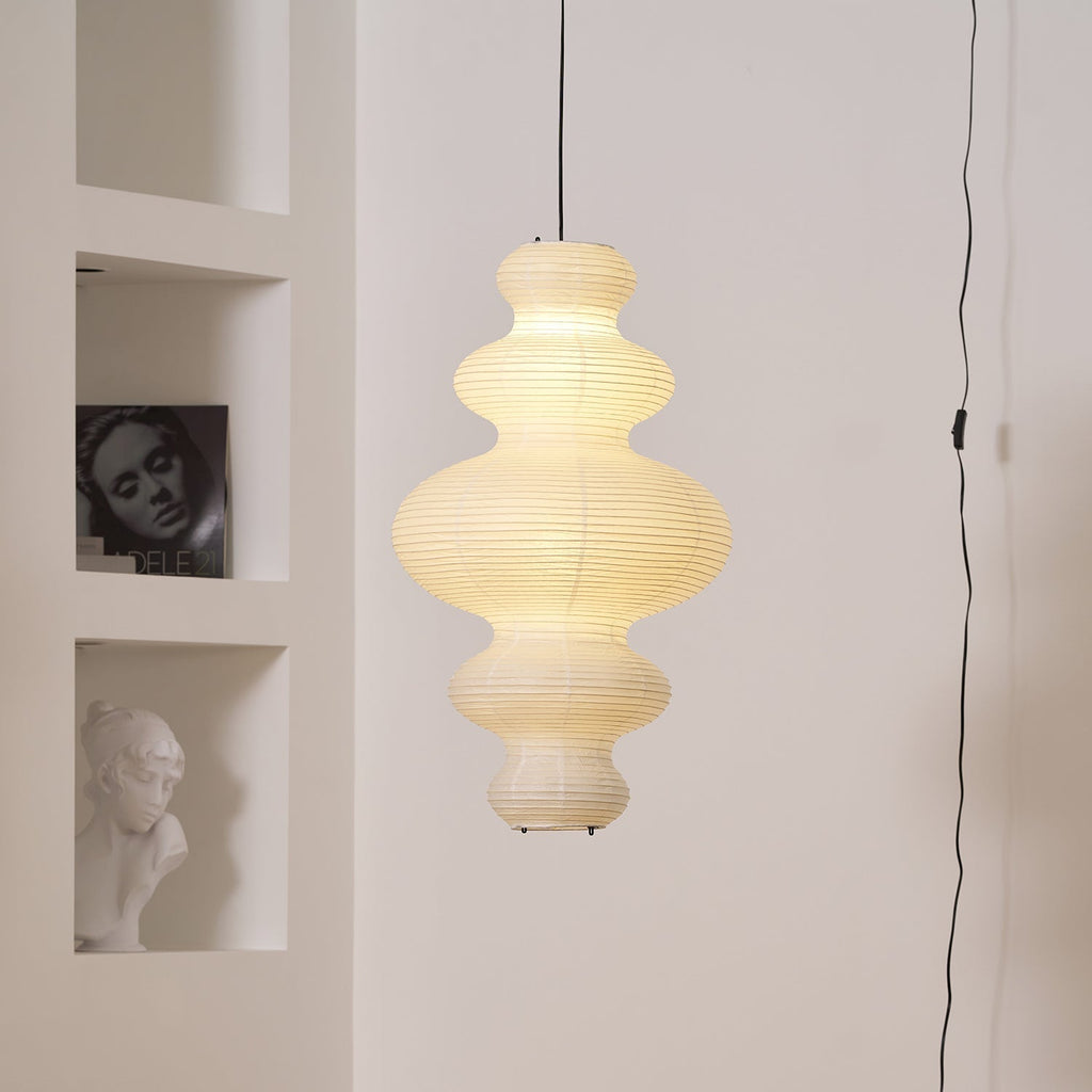 LumenRipple Rice Paper Pendant Lamp Plug In Swag Light Handcrafted