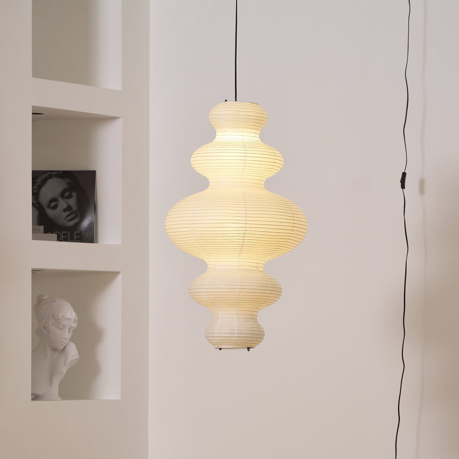 LumenRipple Rice Paper Pendant Lamp Plug In Swag Light Handcrafted