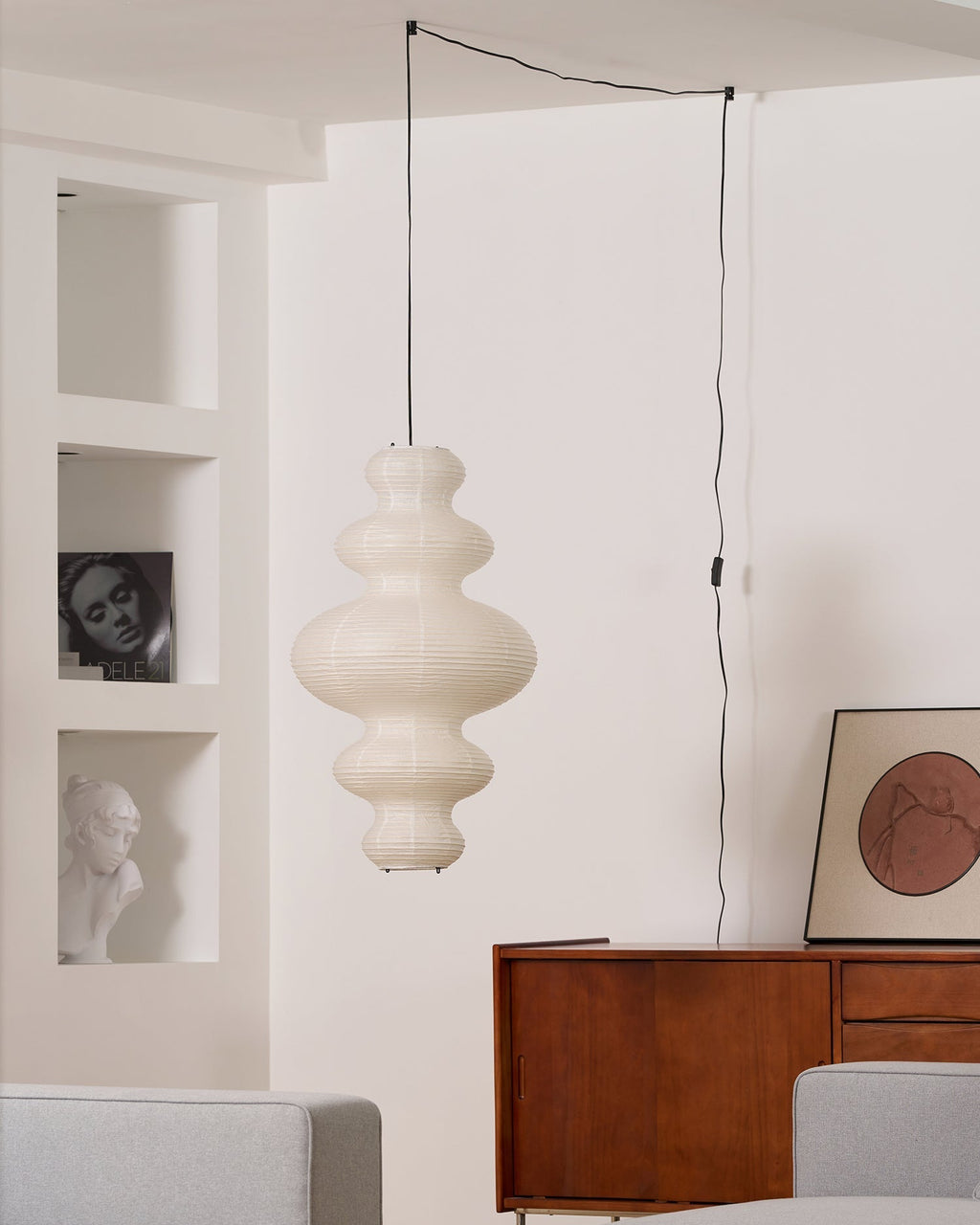 LumenRipple Rice Paper Pendant Lamp Plug In Swag Light Handcrafted