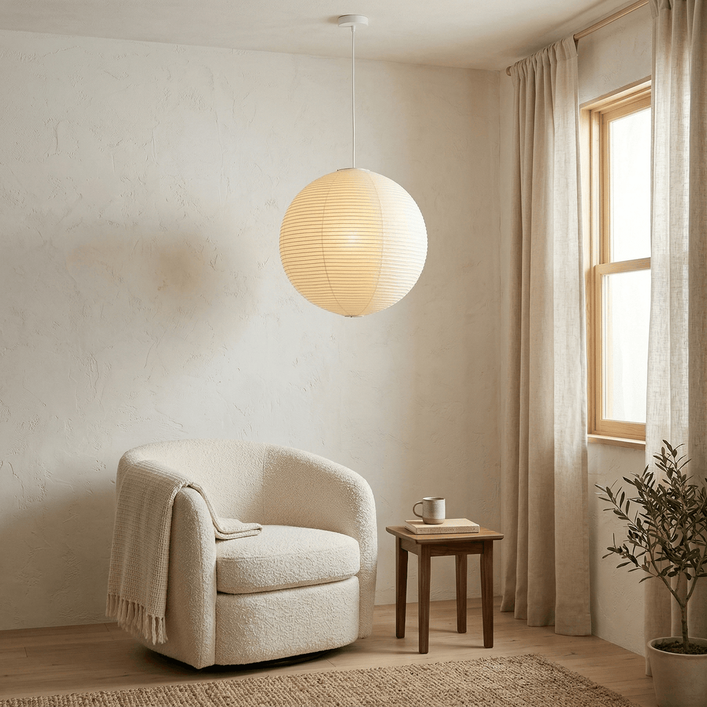 Ember Vale Spherical Pendant Light With Warm Japandi Wabi Sabi Glow