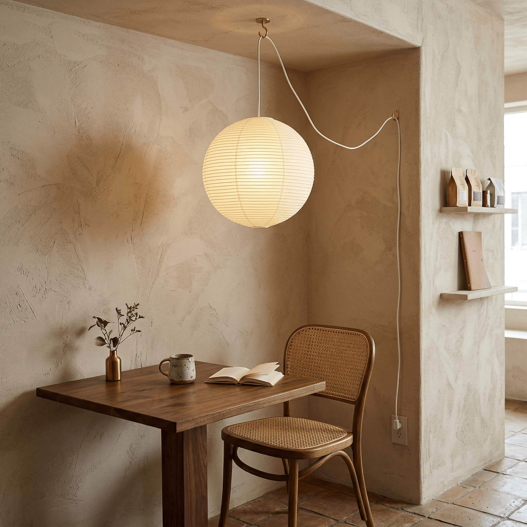 Ember Vale Spherical Pendant Light With Warm Japandi Wabi Sabi Glow