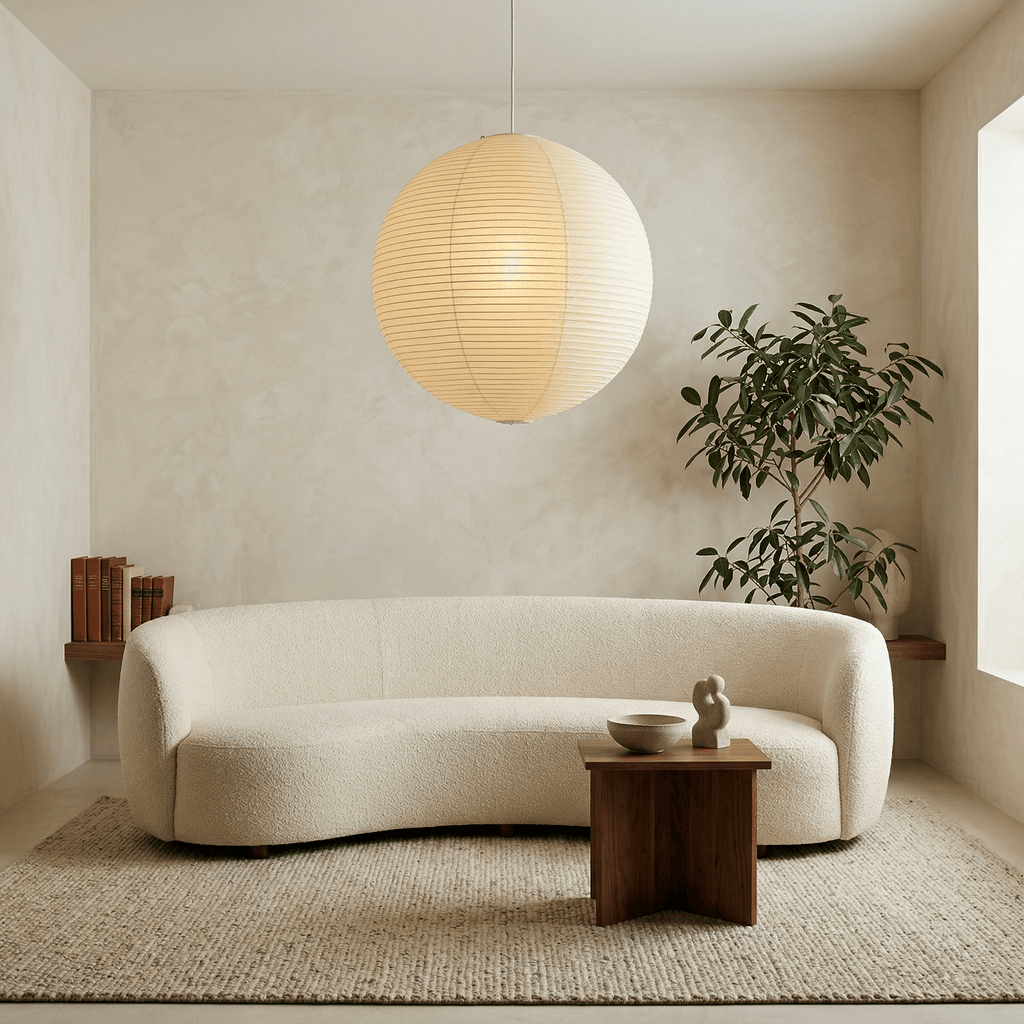 Ember Vale Spherical Pendant Light With Warm Japandi Wabi Sabi Glow